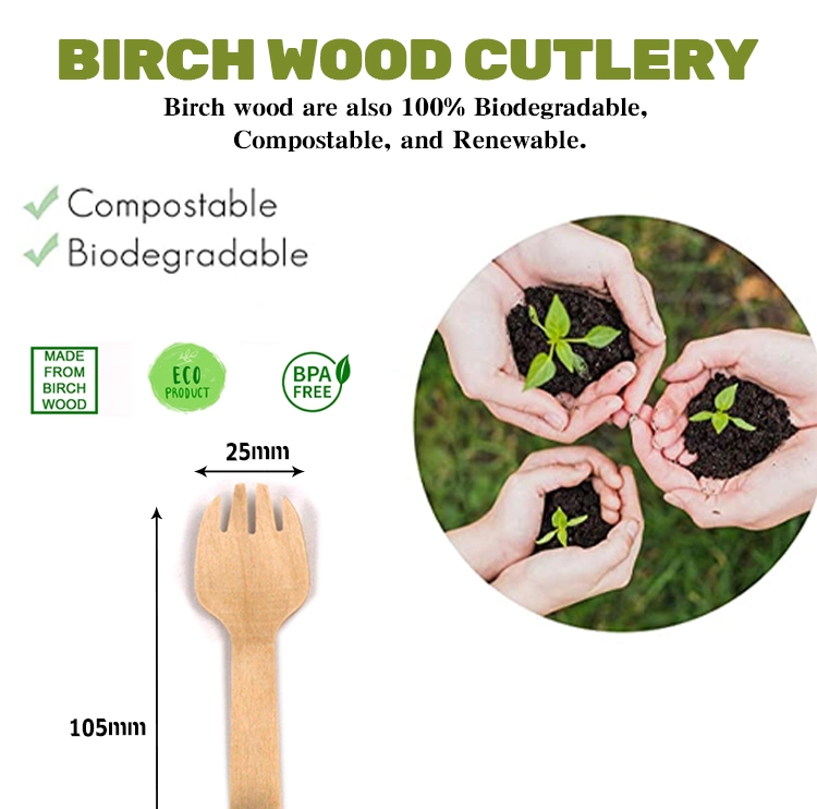 Biodegradable Disposable Cutlery 105mm Wooden Spork