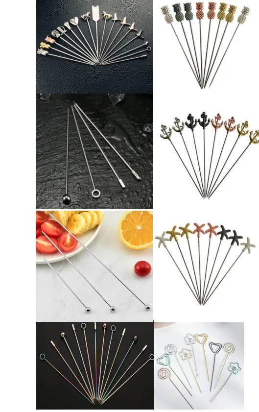 304 Stainless Steel Metal Bar Tool Fruit Sticks Cocktail Sticks Silver Picks